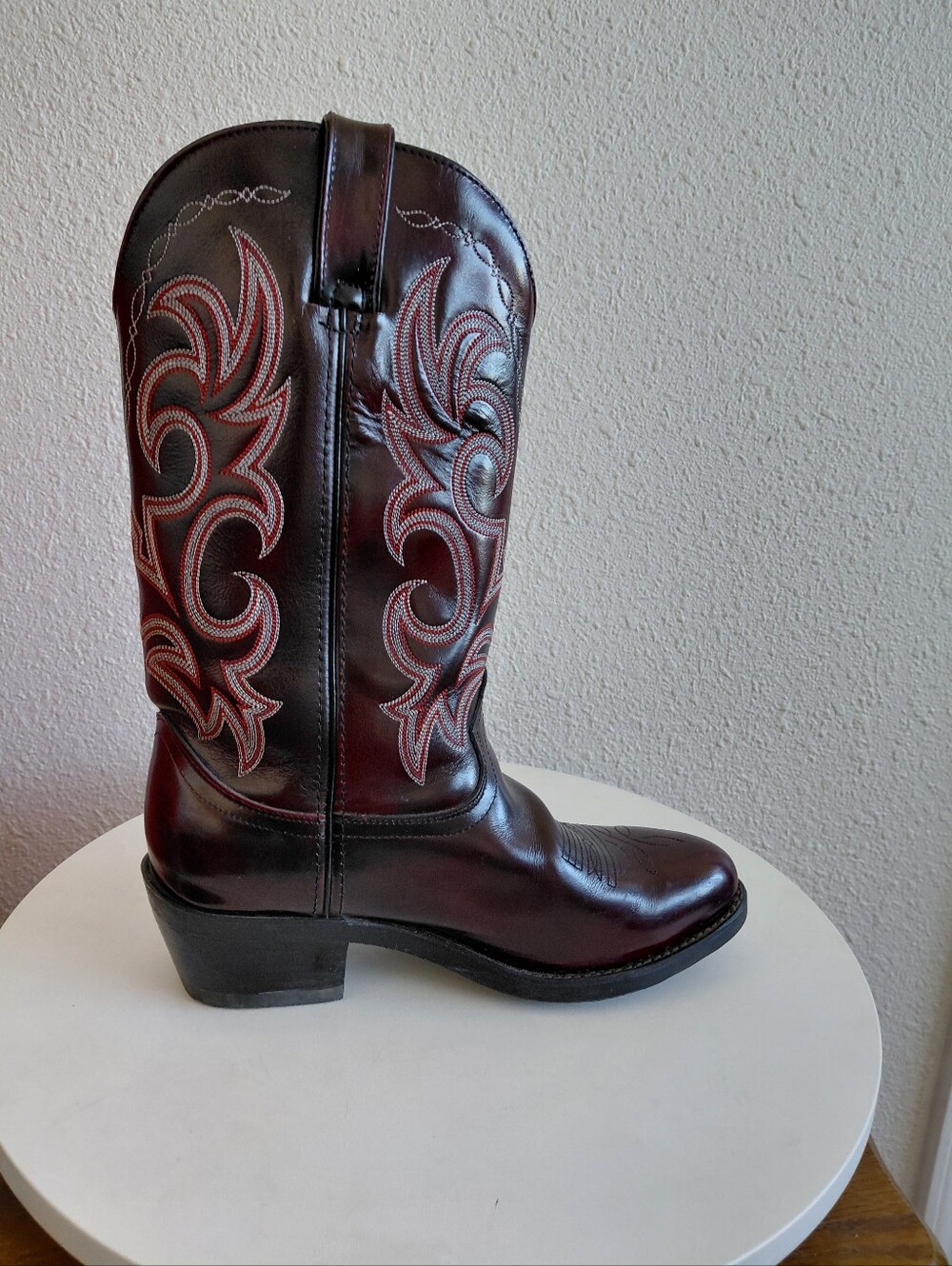 Cowtown Burgundy Leather Western  Rodeo Farm Boots - Picture 2 of 15